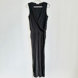 Lola & Sophie black plunge neck sequin jumpsuit size elastic waist medium